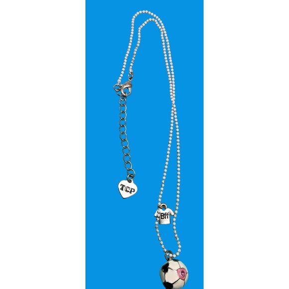 TCP Soccer Ball Necklace BFF T Shirt Charm White Chain Best Friends Forever - Picture 4 of 6
